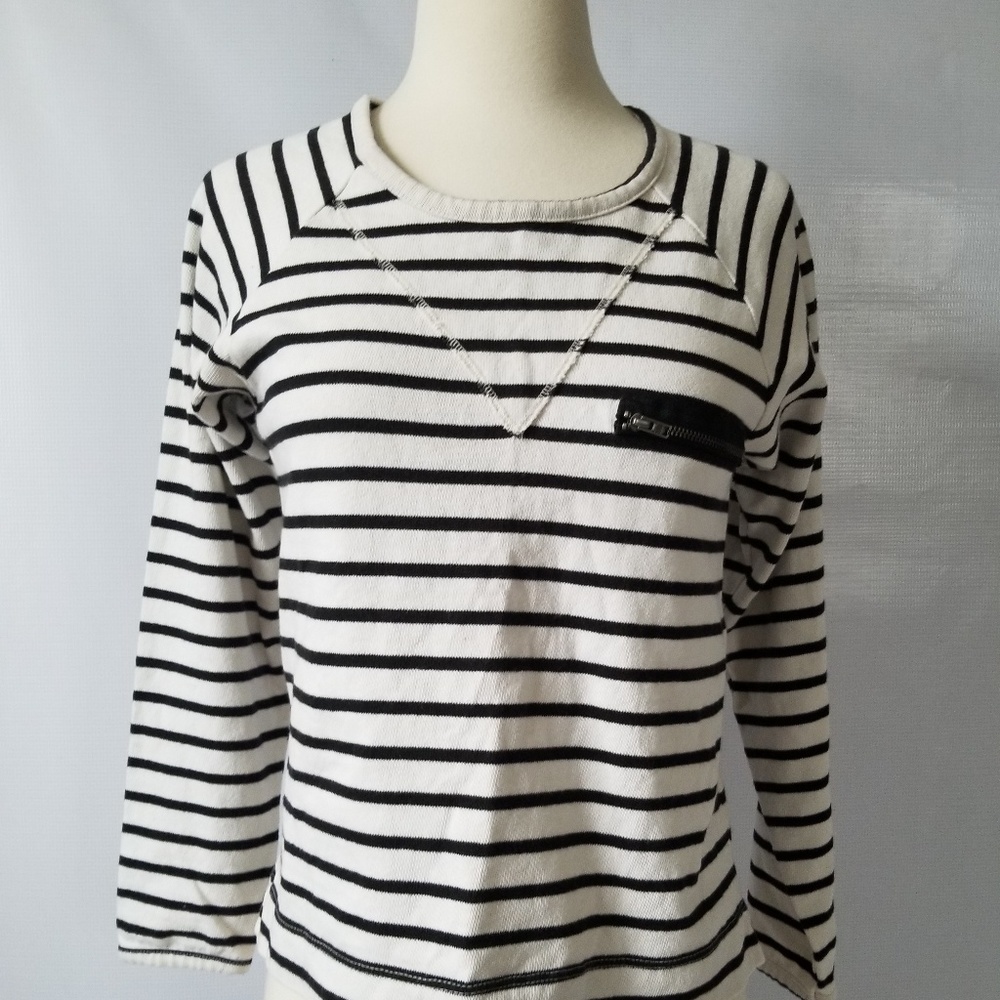 ZARA Basic Tee Black & Ivory Striped Shirt Size S